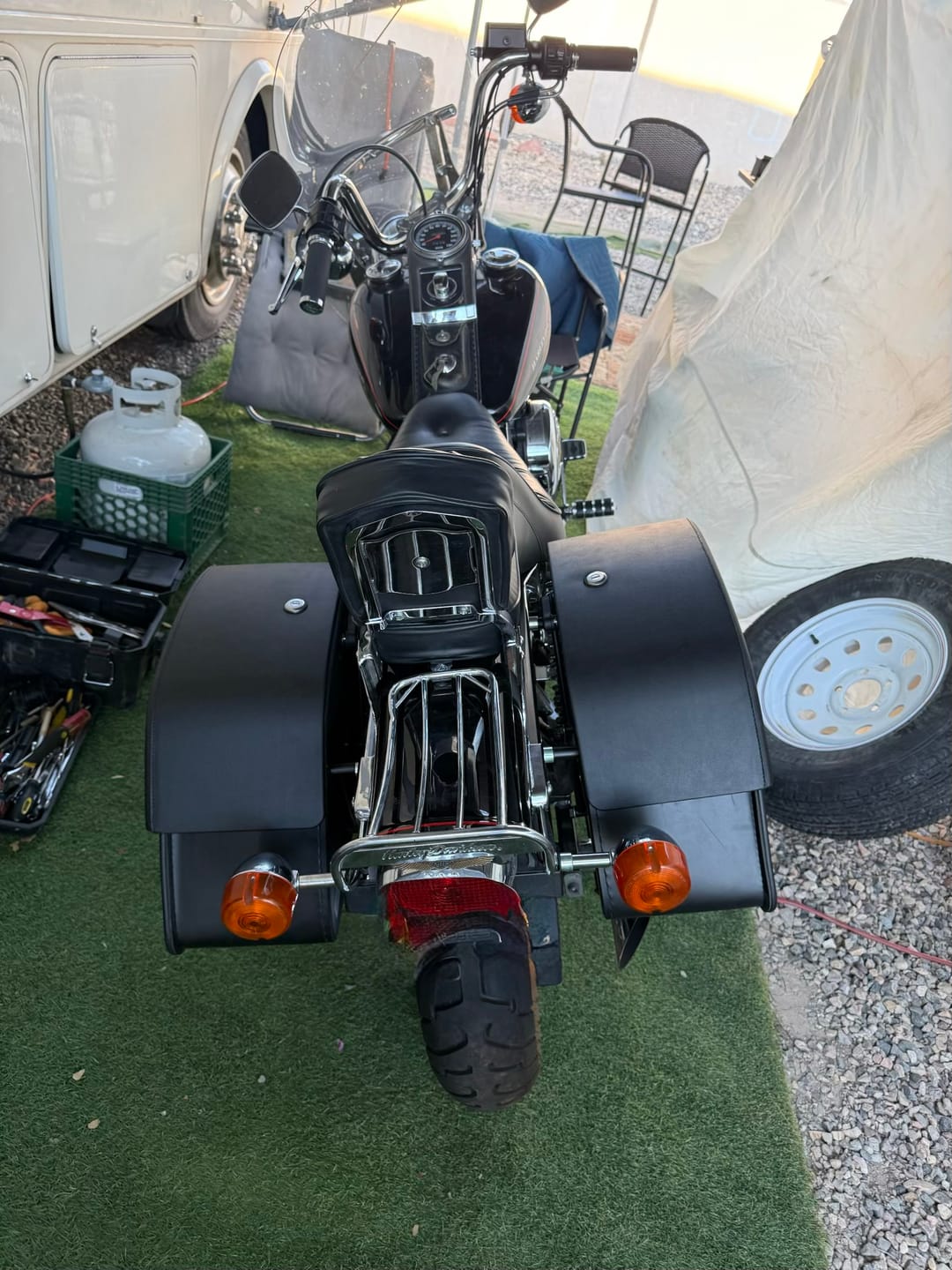 Customer photo review of 32L - Panzer Large Hard Mount Shock Cutout Saddlebags for Harley Dyna Wide Glide FXDWG/I