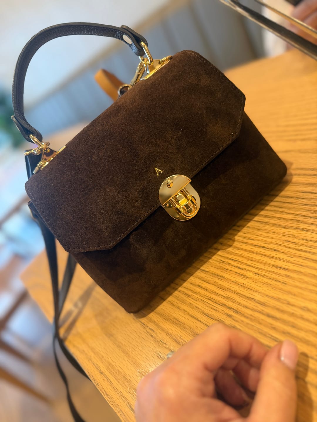 Customer photo review of Suede Lucinda Top Handle