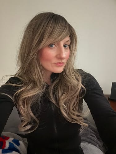 Customer photo review of JBEXTENSION 26 Inches Long Curly Blonde Wig With Bangs KIKI