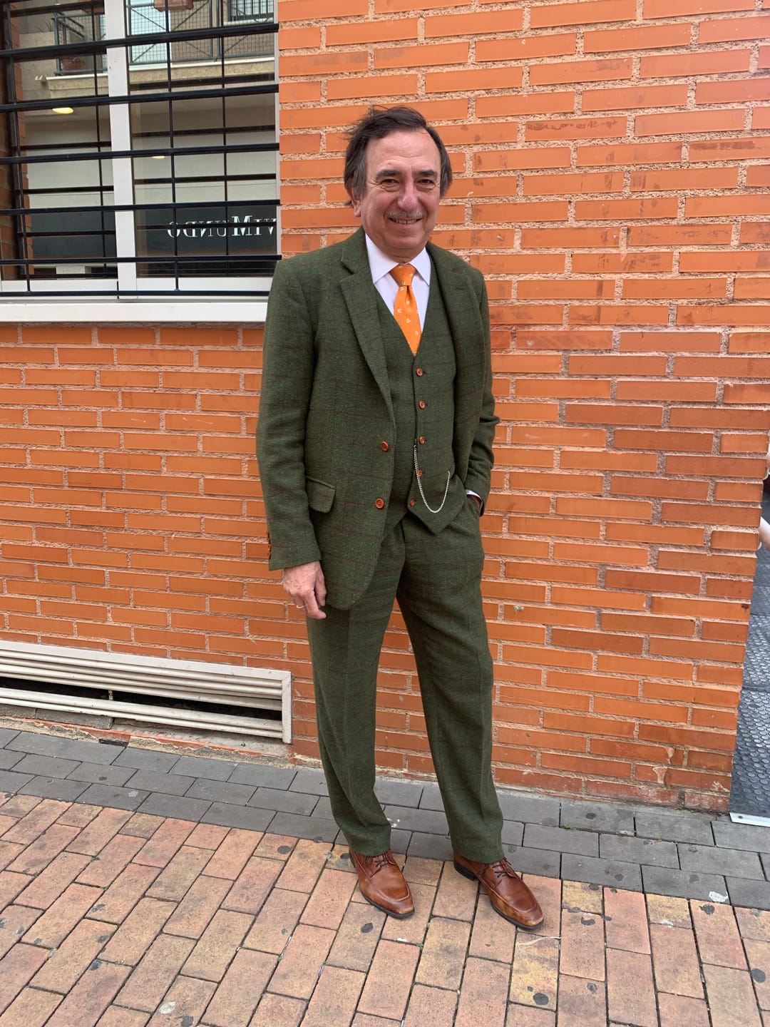 Customer photo review of Olive Green Check Tweed 3 Piece Suit