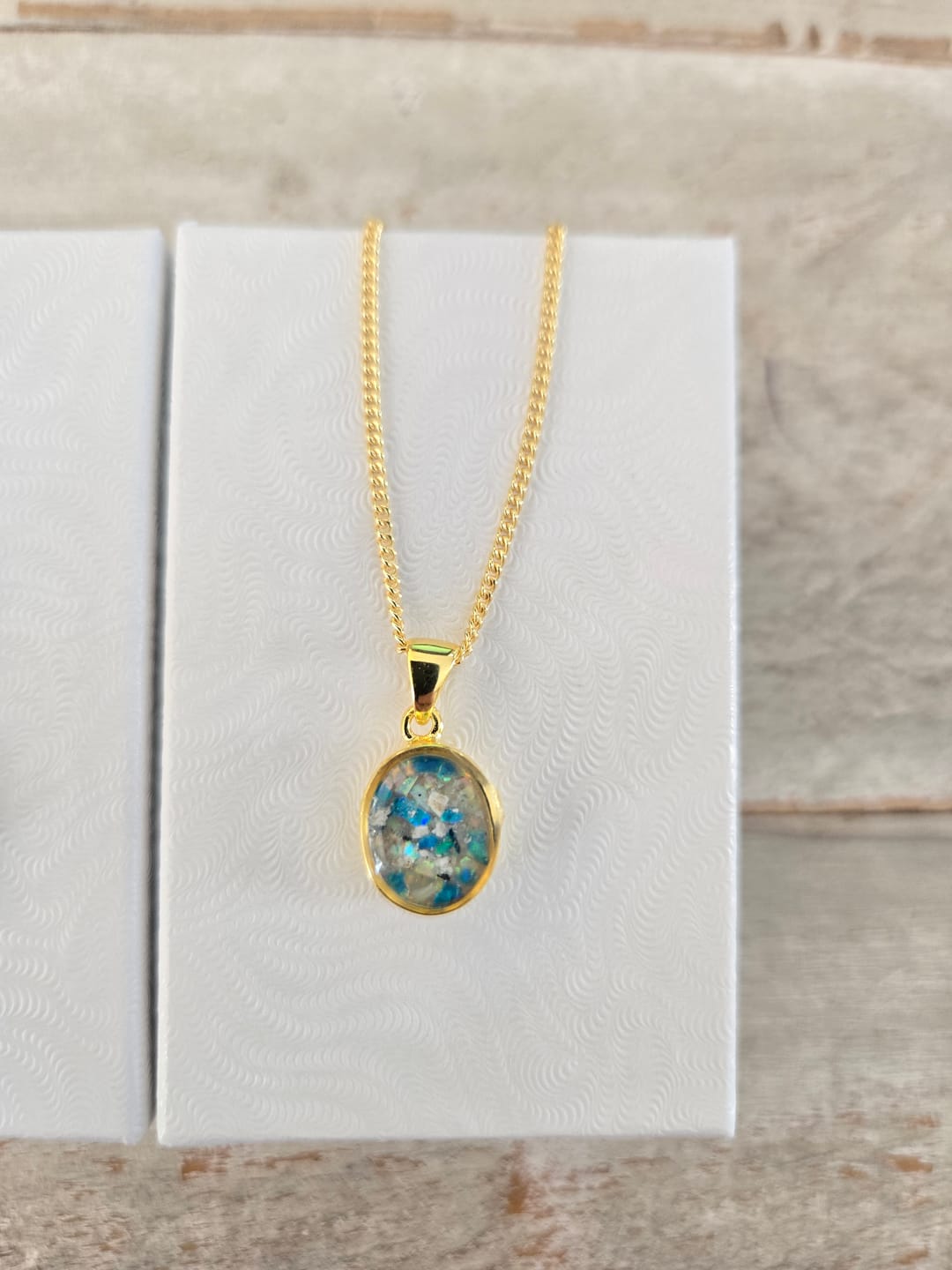 Customer photo review of Petite Oval Pendant with Cremation Ash