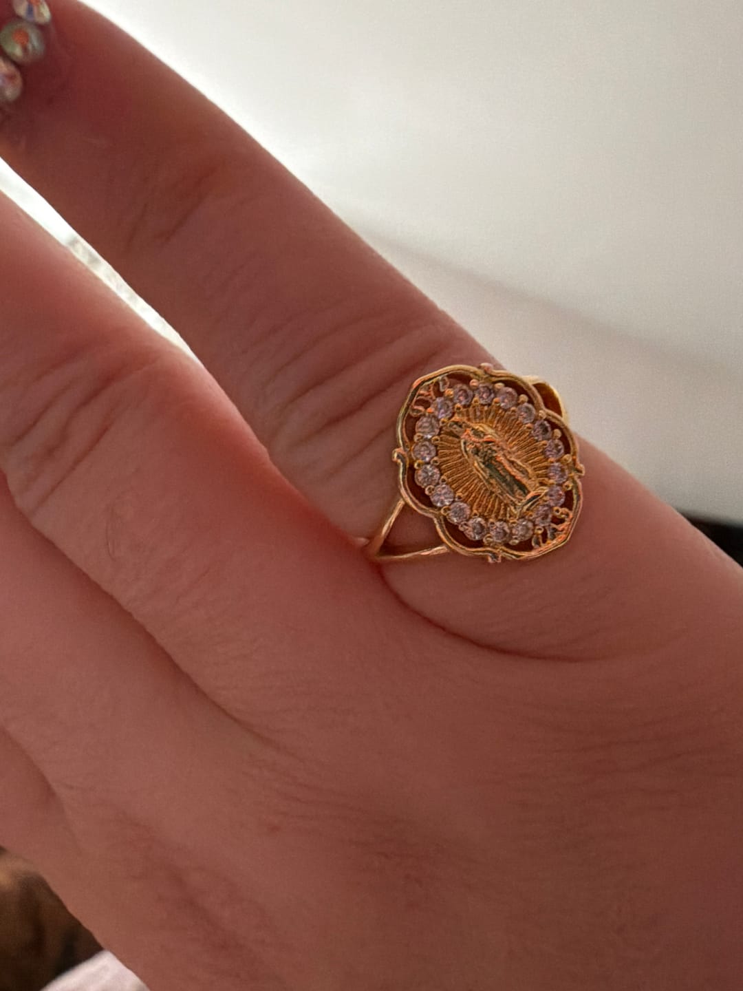 Customer photo review of FREE Today: Ornate Golden Filigree Our Lady Ring: Merging Elegance with Spiritual Grace