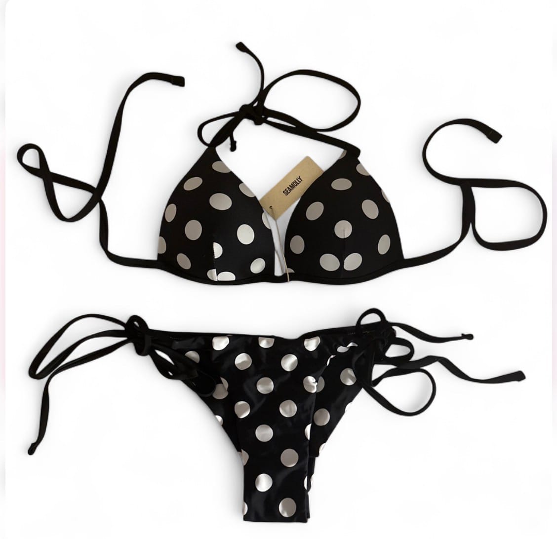 Customer photo review of Seamolly Polka Dot Print Triangle Push Up Top & Cheeky Brazilian Bottom Bikini Set