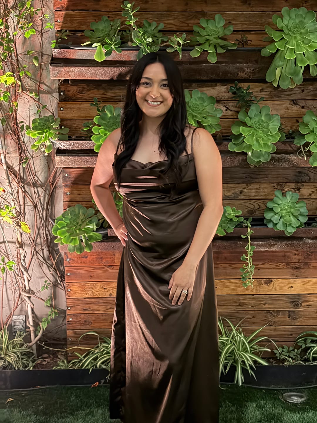 Customer photo review of Brown Silky Stretch Satin