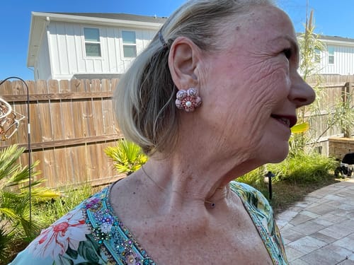 Customer photo review of GG Flower Vintage Silk Necktie Stud Earrings