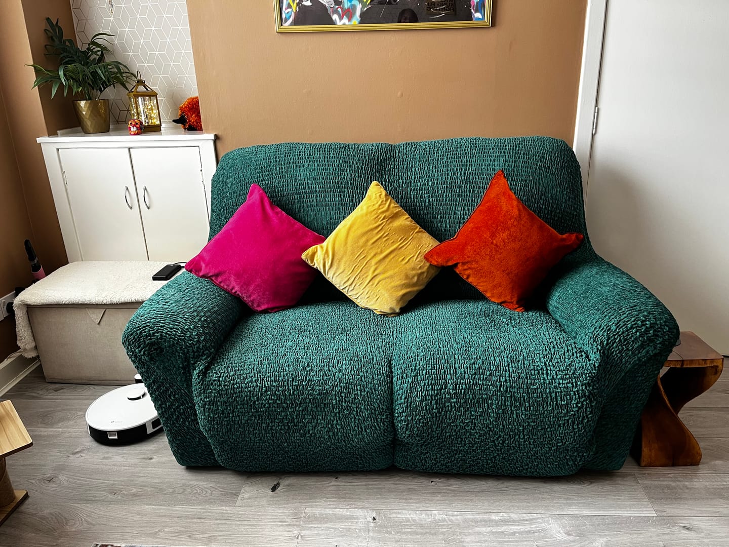 Customer photo review of 2 Seater Recliner Sofa Cover - Green, Velvet