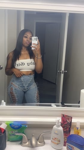 Customer photo review of Marise High Waist Lace Up Jeans