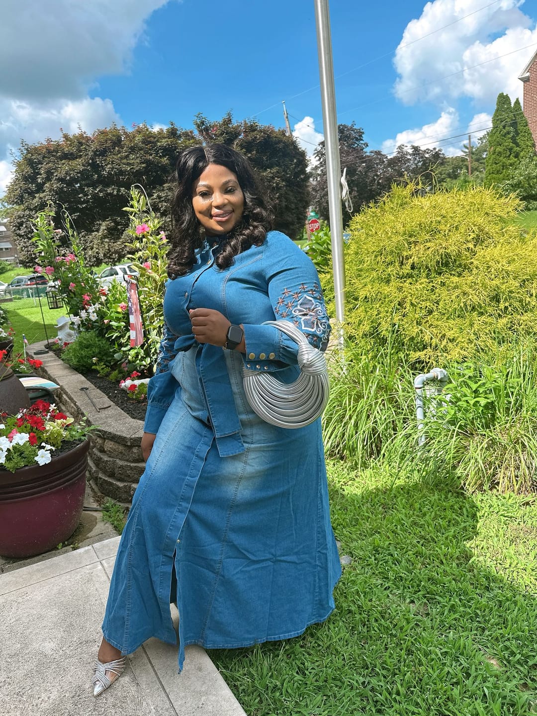 Customer photo review of Indigo Breeze - Embroidered Denim Maxi Shirt Dress