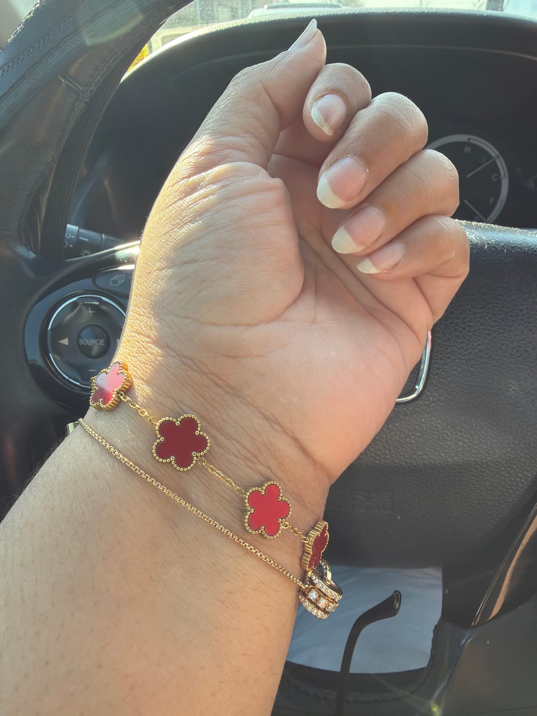 Customer photo review of Lucky Red Clover Leaf Bracelet
