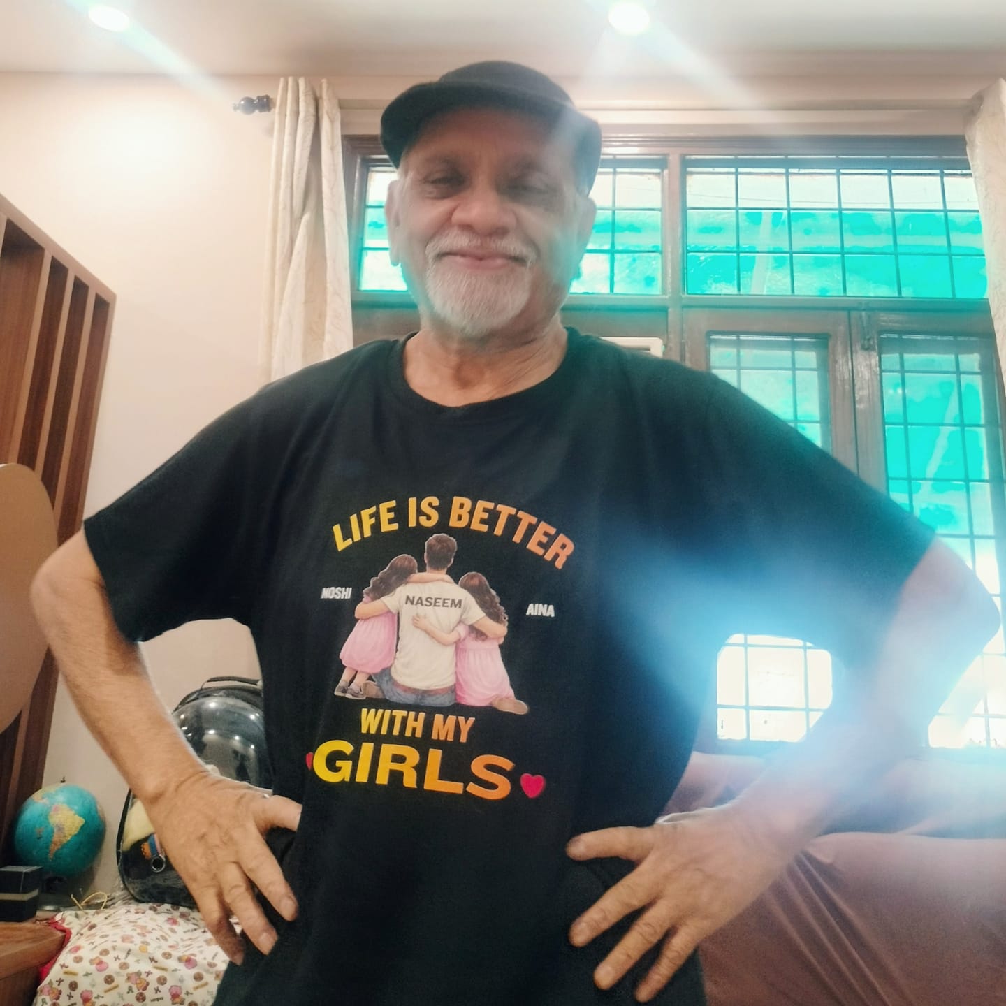 Customer photo review of CUSTOMIZED-LIFE IS BETTER WITH MY TWO DAUGHTERS AND A SON (FATHER & KIDS) THREE CLASSIC T-SHIRT