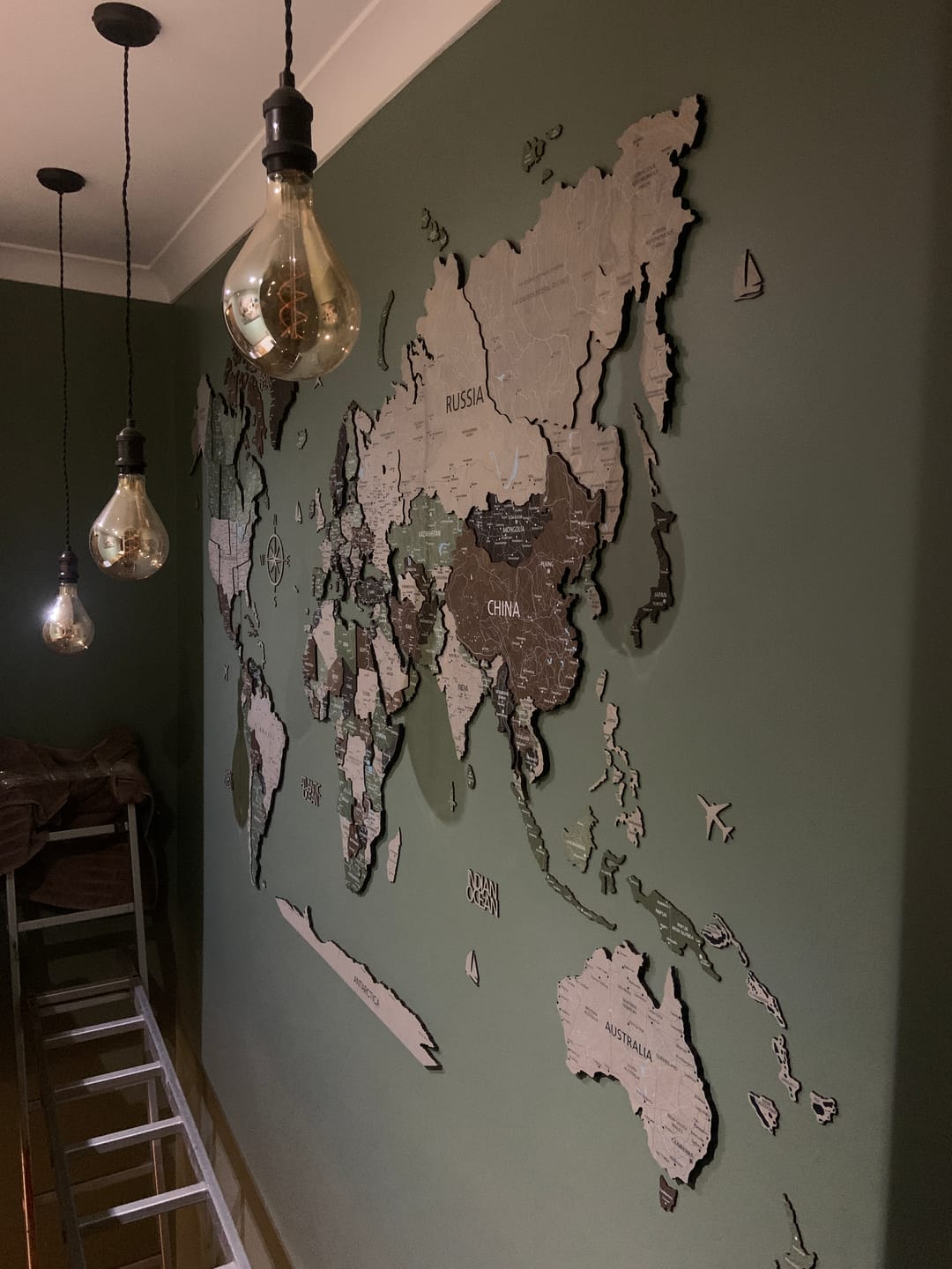 Customer photo review of 3D Wood World Map -Light Rustic