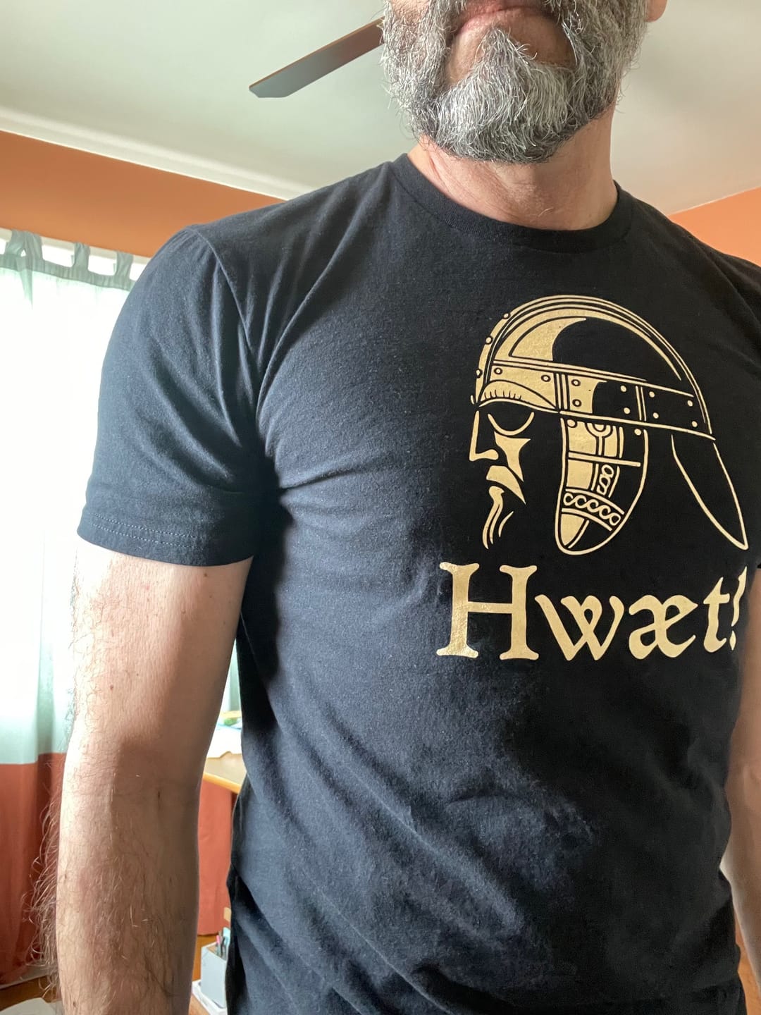 Customer photo review of Beowulf Hwaet Listen in Old English T-Shirt