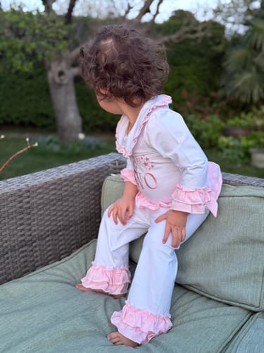 Customer photo review of Girls White & Pink Birthday Frilly Pyjamas