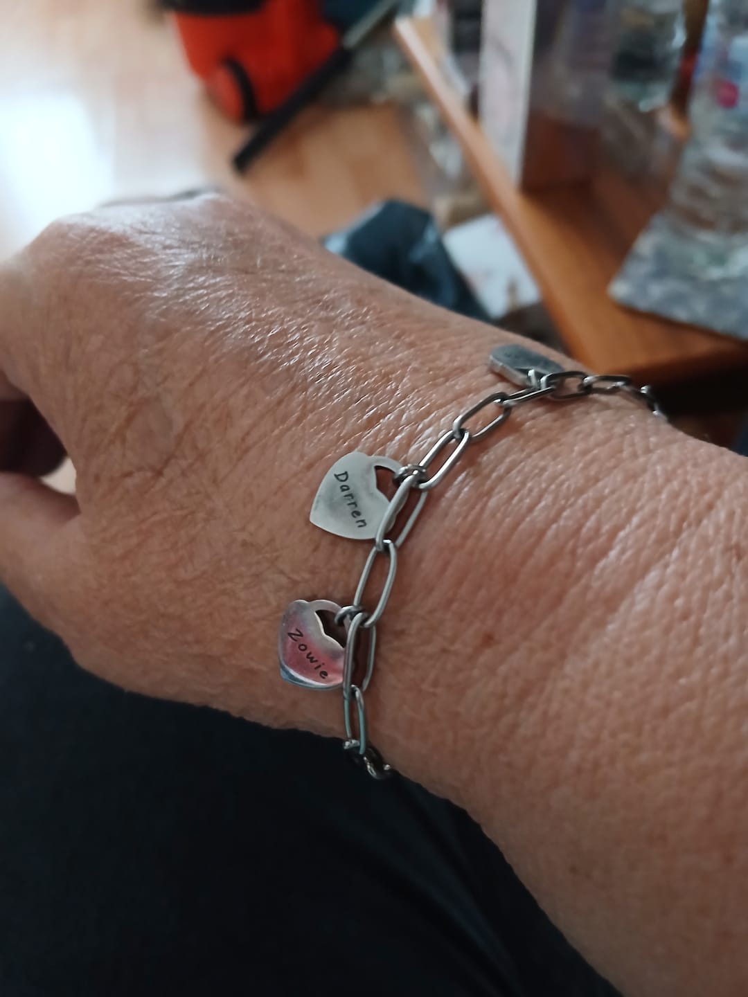 Customer photo review of Bracelet with Personalised Heart Pendants