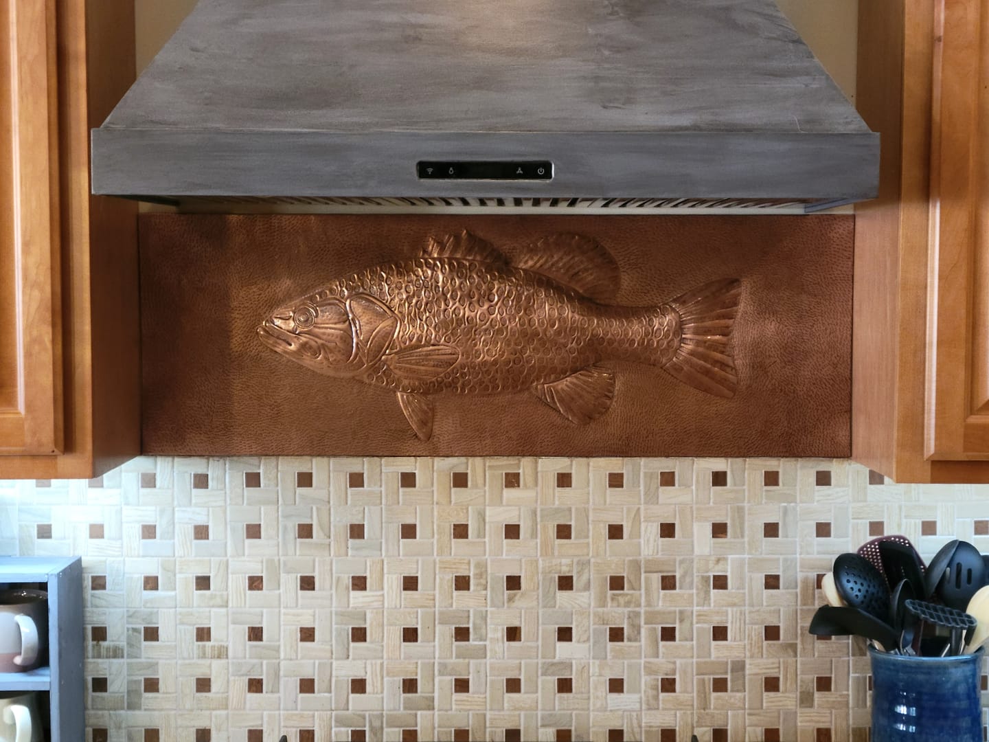 Customer photo review of Copper Backsplash Panel (Largemouth Bass Fish)