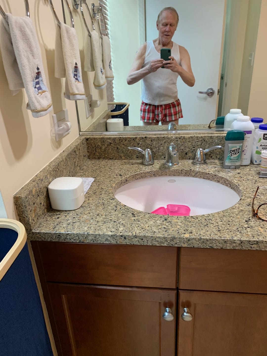 Customer photo review of Mens Plaid Front Pouch Boxer Shorts