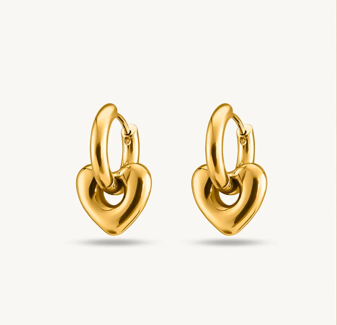 Customer photo review of Gold Heart Hoop Drop Earrings