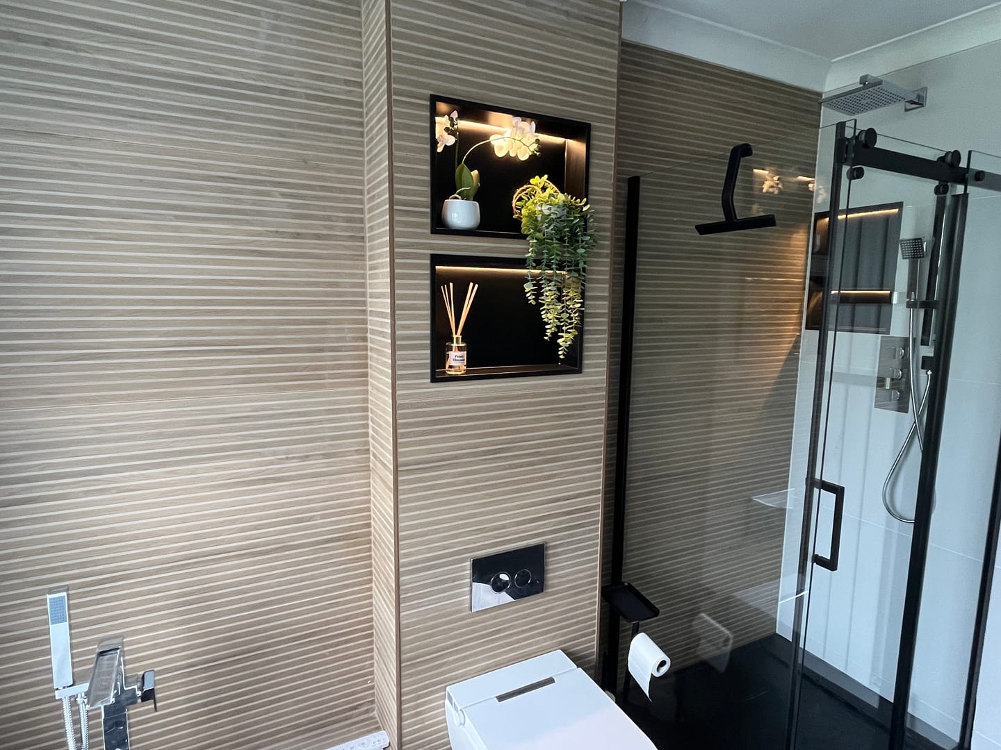 Customer photo review of Satriano Almond Light Lines Porcelain Wall Tile 60x120cm