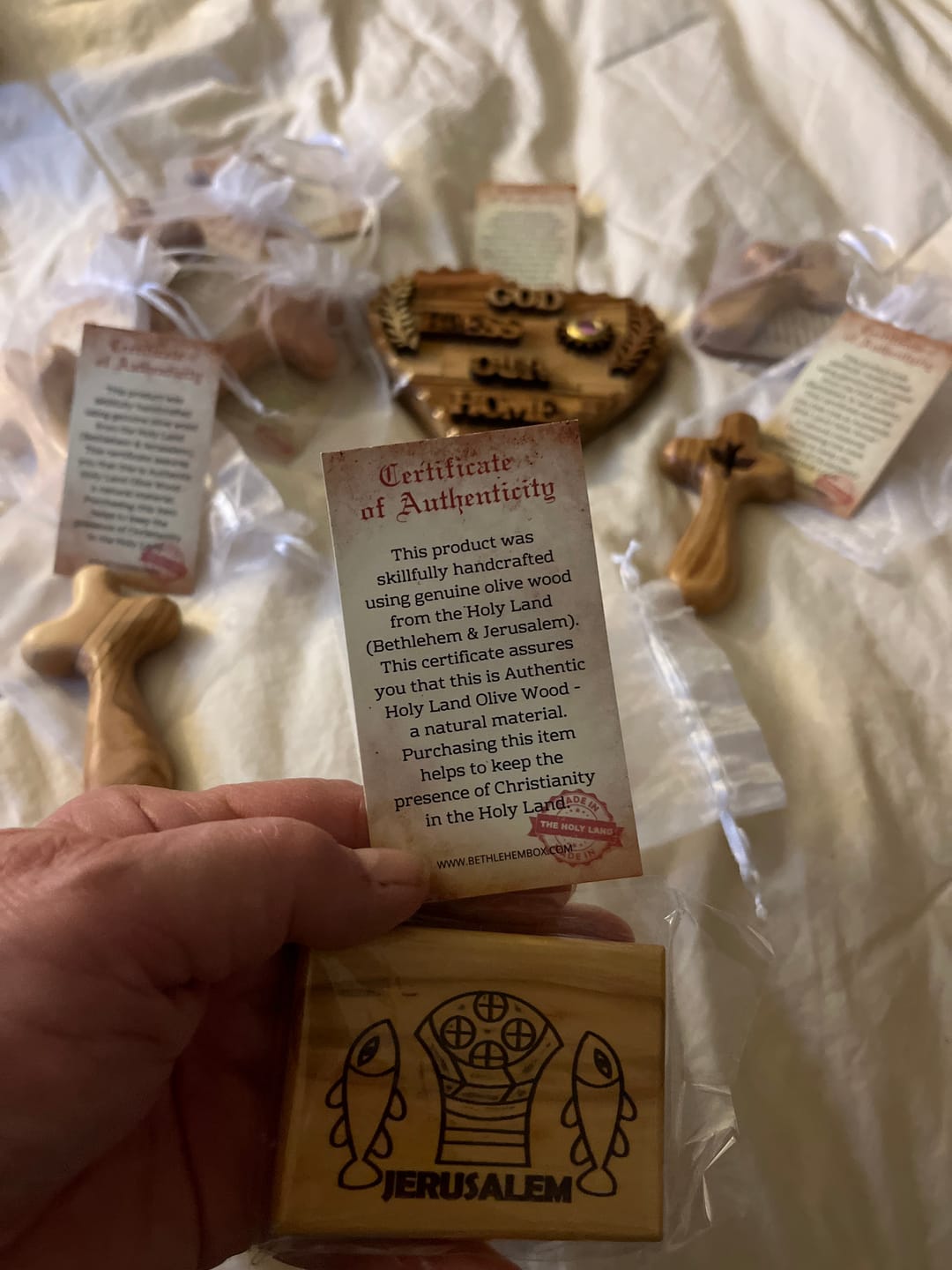 Customer photo review of "Five Loaves and Two Fishes" Olive Wood Magnet