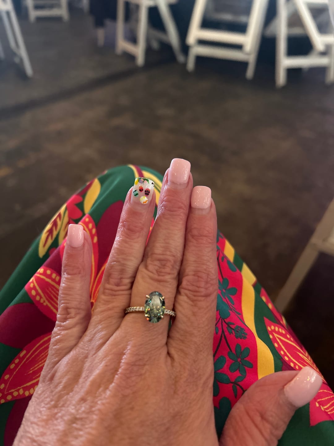 Customer photo review of Moissanite 4.0Ct Oval Cut Turquoise Hidden Halo Engagement Ring in Sterling Silver