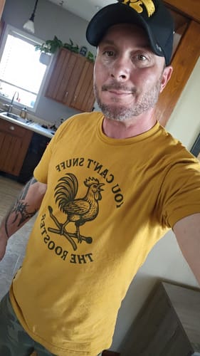 Customer photo review of Can't Snuff the Rooster T-Shirt