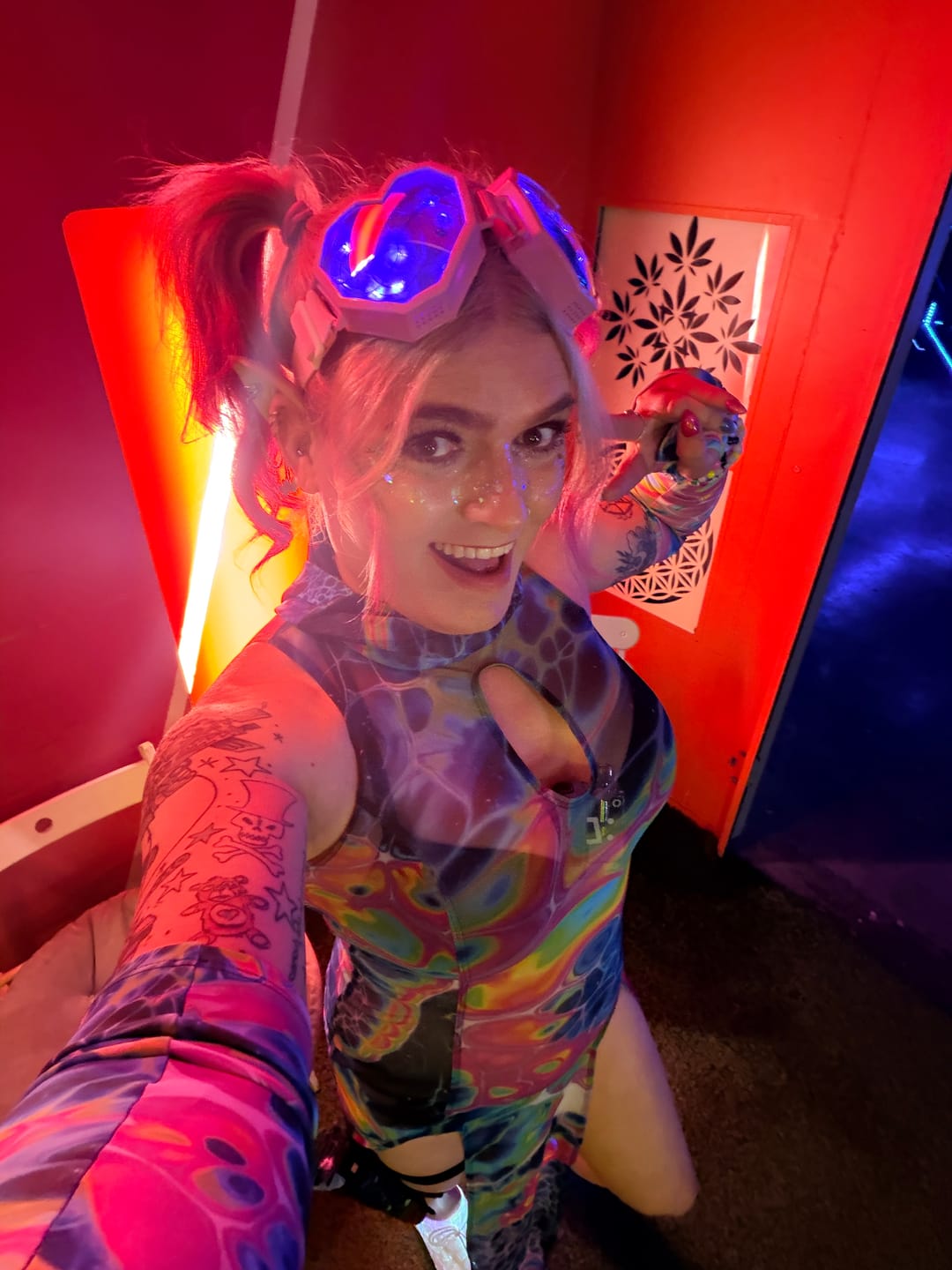 Customer photo review of Technicolor Melt Mesh Keyhole Dress