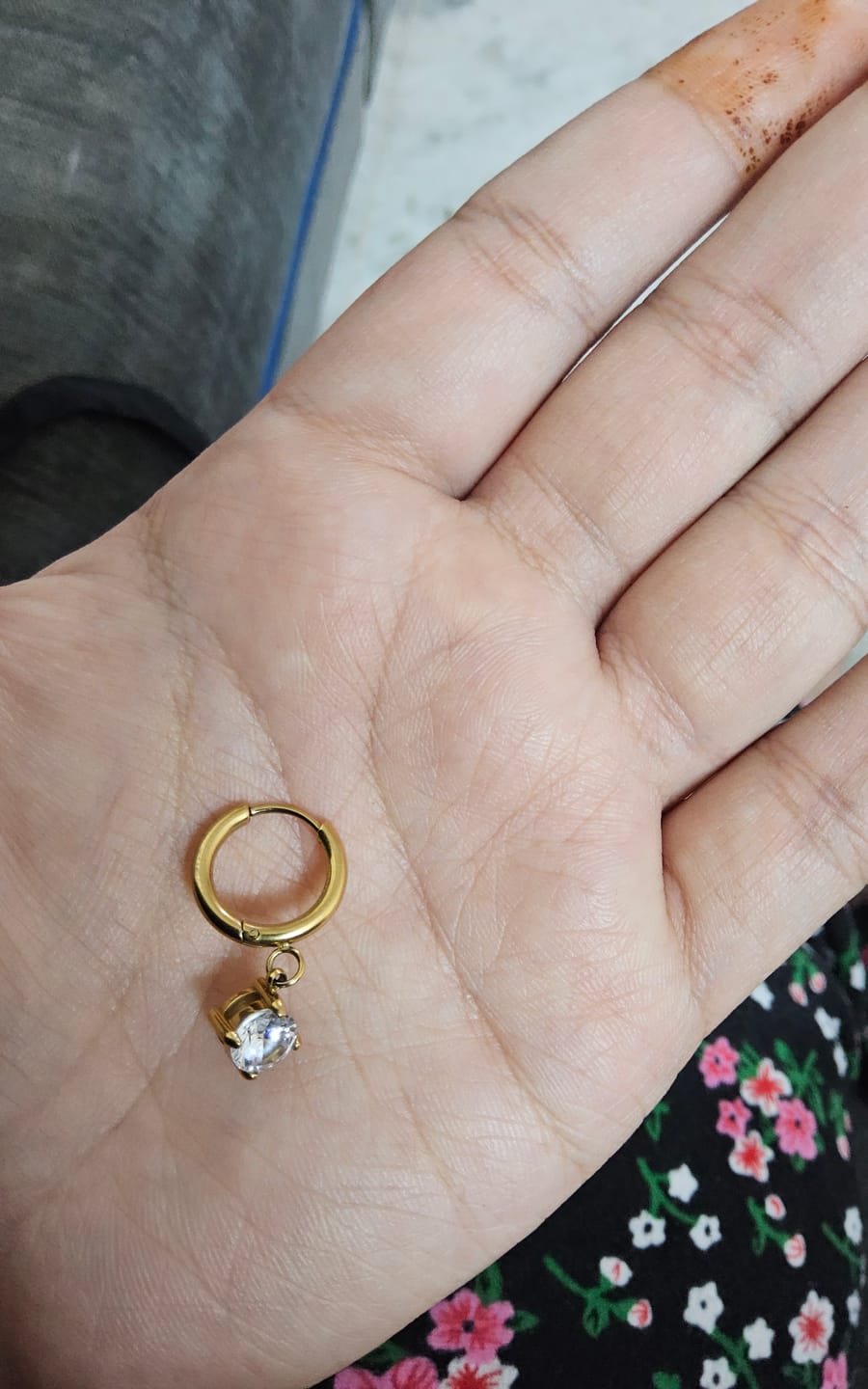 Customer photo review of Golden Sparkle Drop Hoops