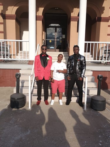 Customer photo review of Men’s Dress Pants + 6-Piece Black Accessories Set — Complete Look Bundle
