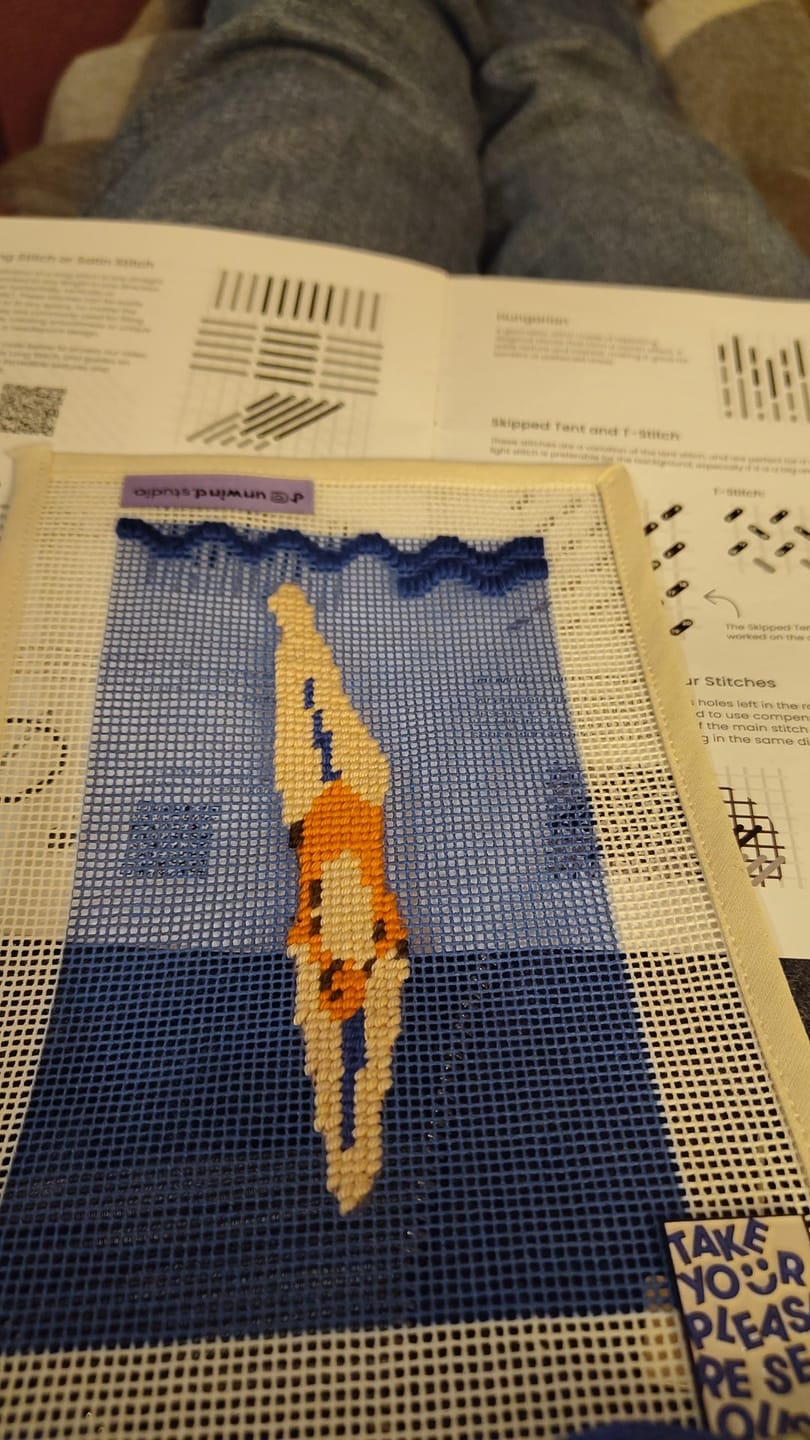Customer photo review of Diver Needlepoint Kit for Clutch Insert