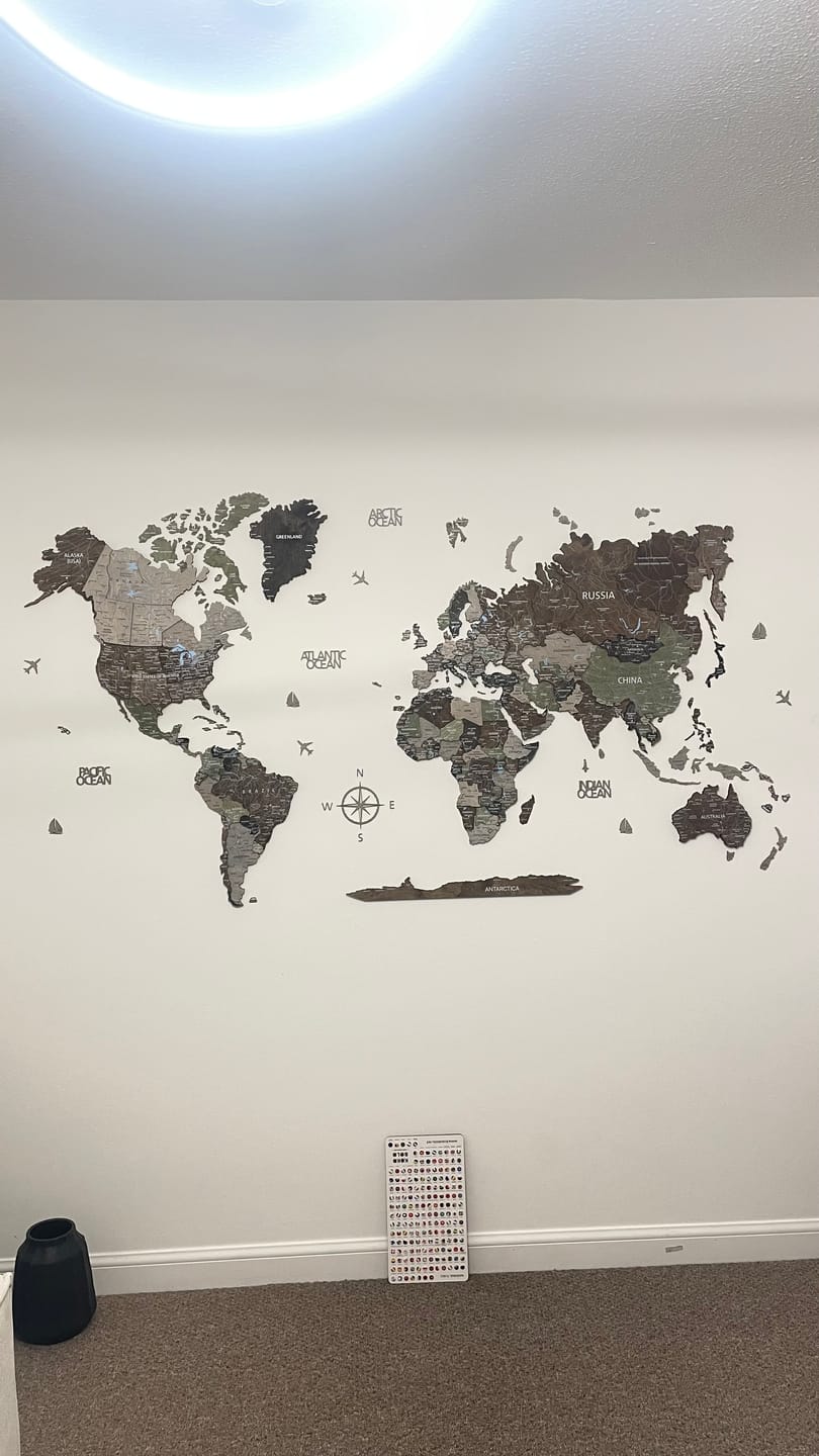 Customer photo review of 3D Wooden World Map Wall Decor -Rustic Style