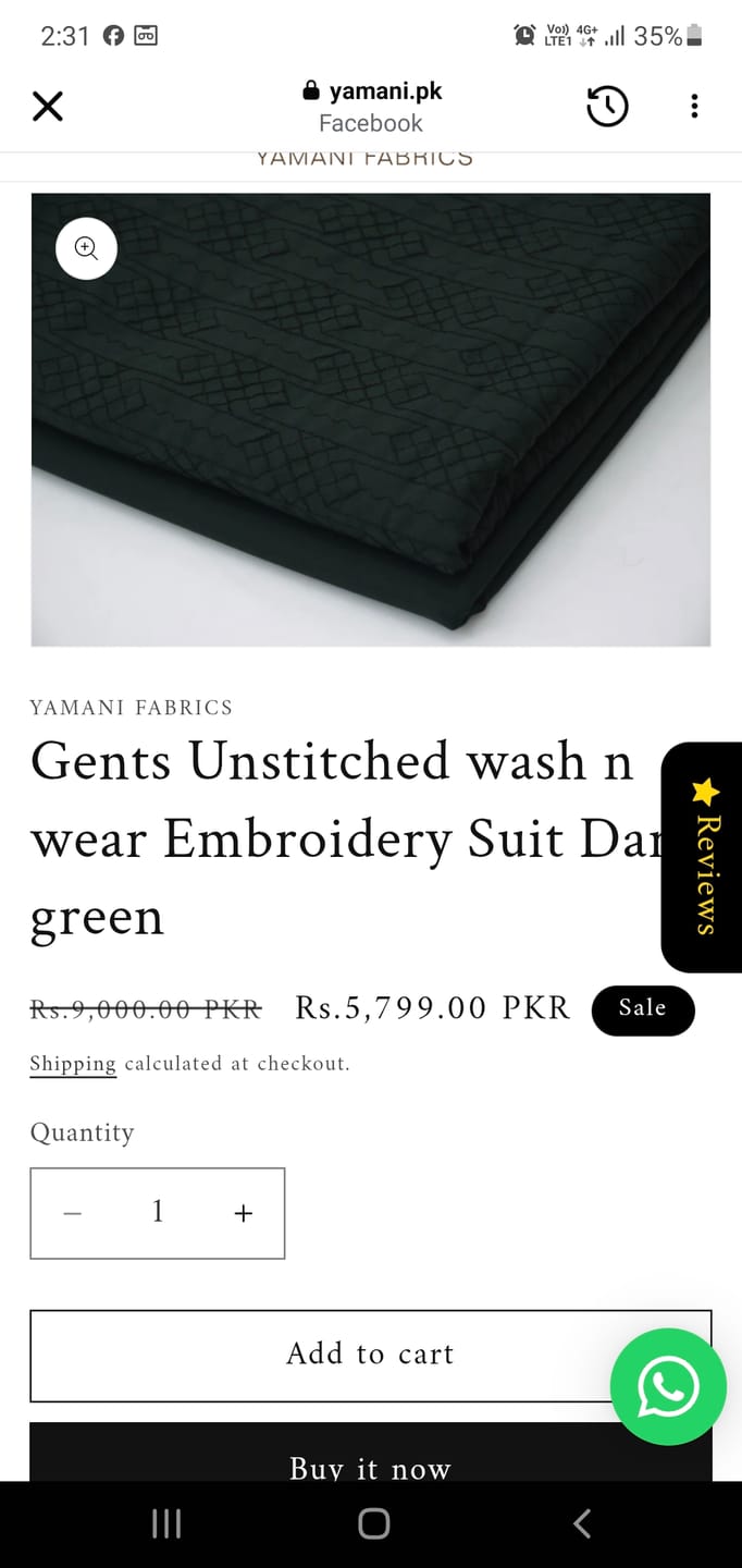 Customer photo review of Gents Unstitched wash n wear Embroidery Suit Dark green