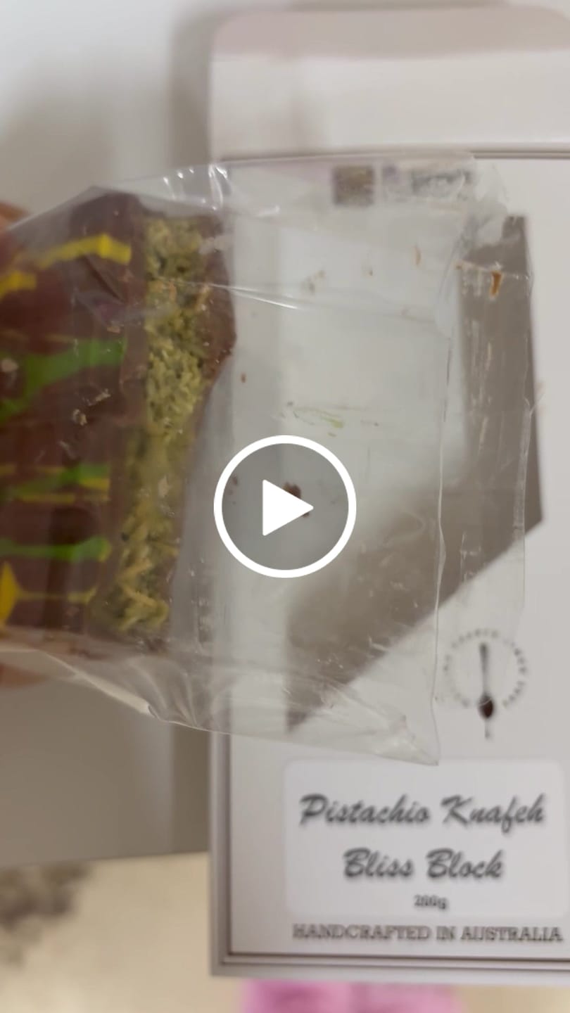 Customer video review of Pistachio Knafeh Bliss Block - Viral Dubai Chocolate Bar 200g