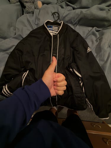 Customer photo review of Vintage Black Adidas Snap Button Bomber Jacket (XL)