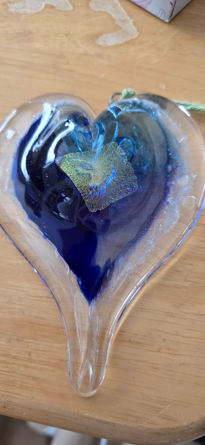 Customer photo review of Dichroic Heart Suncatcher with Infused Cremains