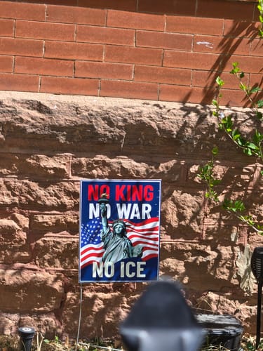 Customer photo review of Abolish ICE No One Is Illegal Protest Sign, No Kings In America, Anti-Trump Resistance Political Protest Poster, Resist Fascism Rally Sign