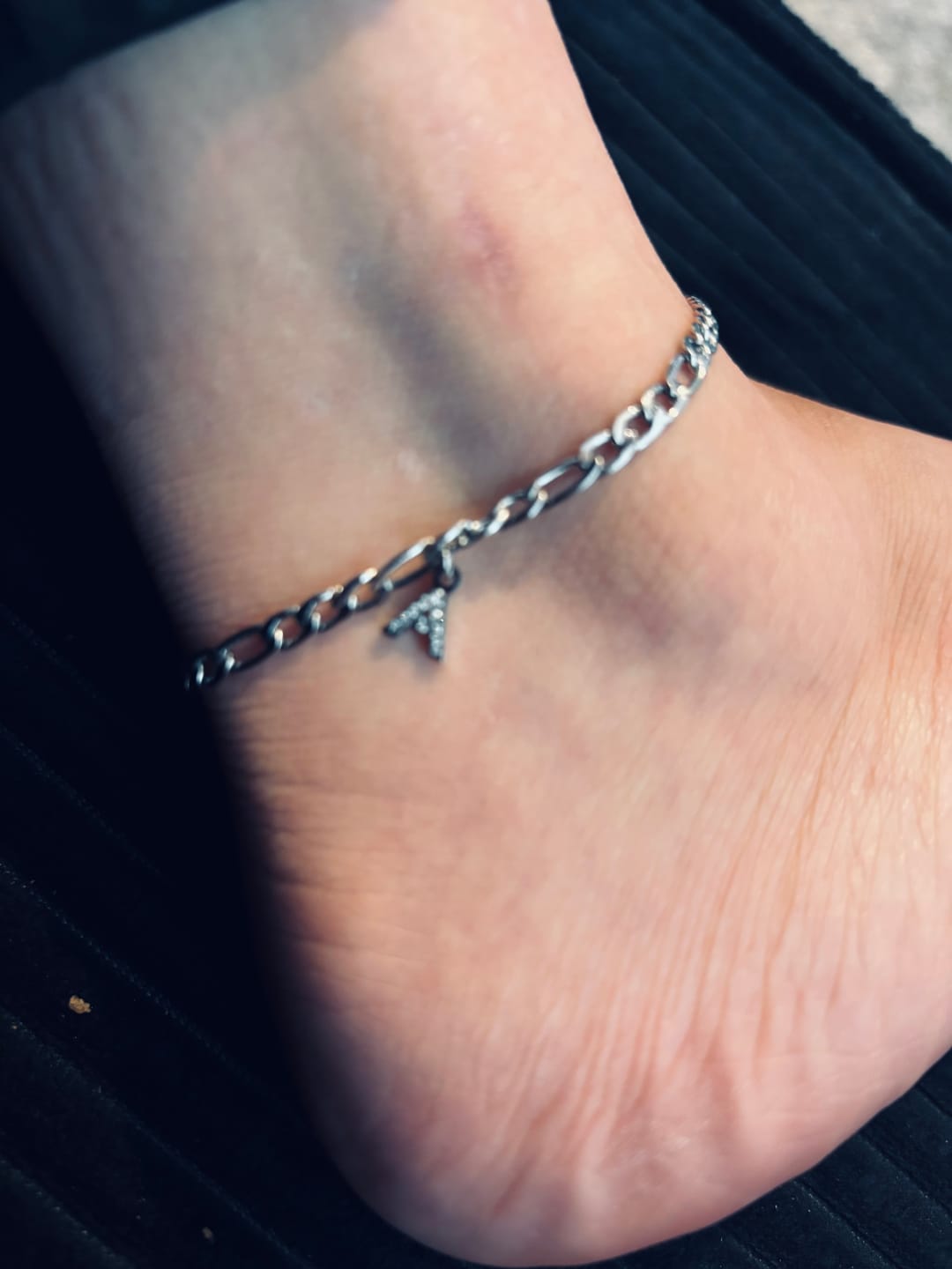 Customer photo review of Iced Letter Anklet w/ Figaro Chain