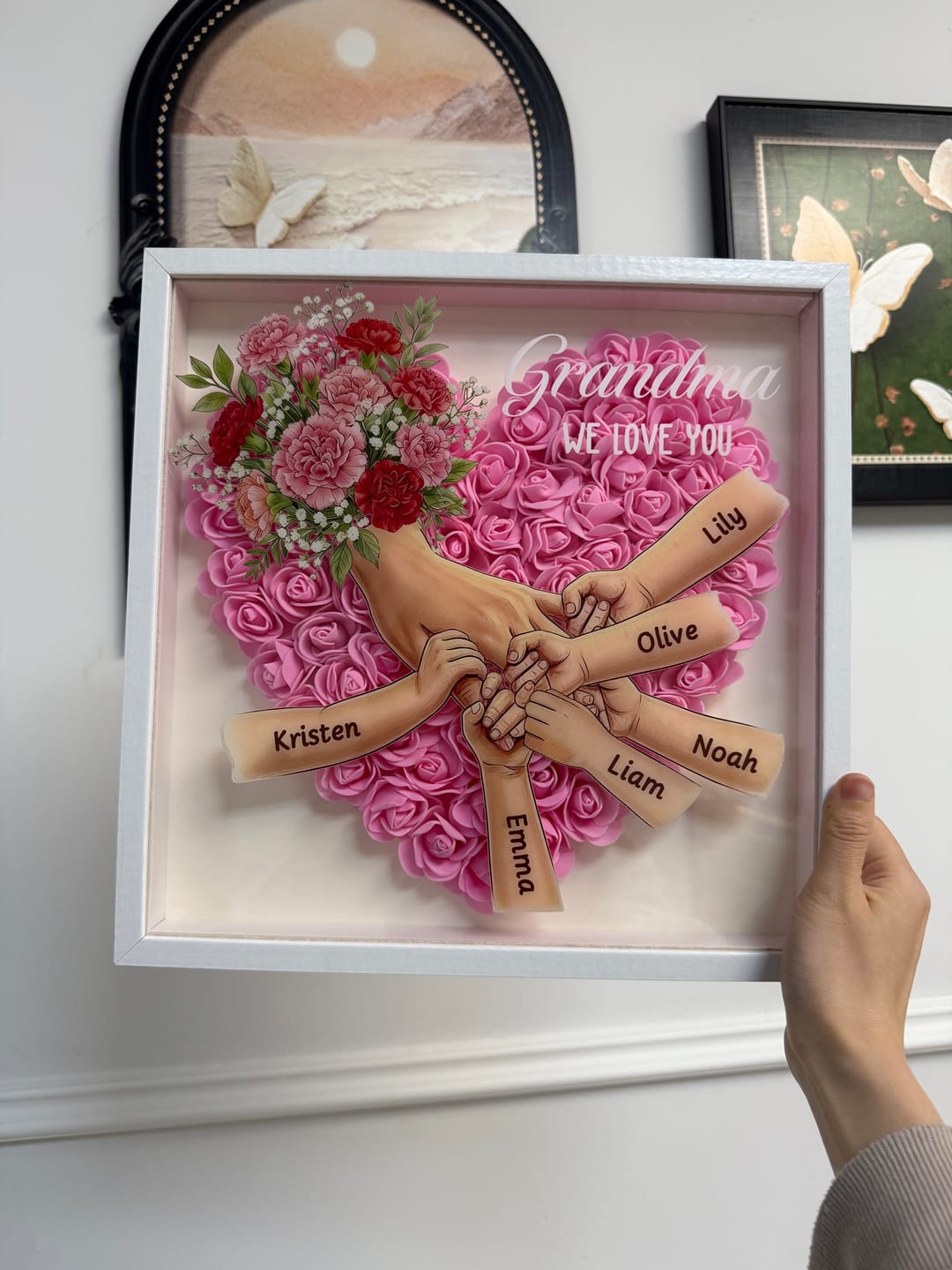 Customer photo review of "Carnation"-Personalized Mom Holding Hands Memorial Shadow Box-Mother's Day Remembrance Frame, In Loving Memory Gift