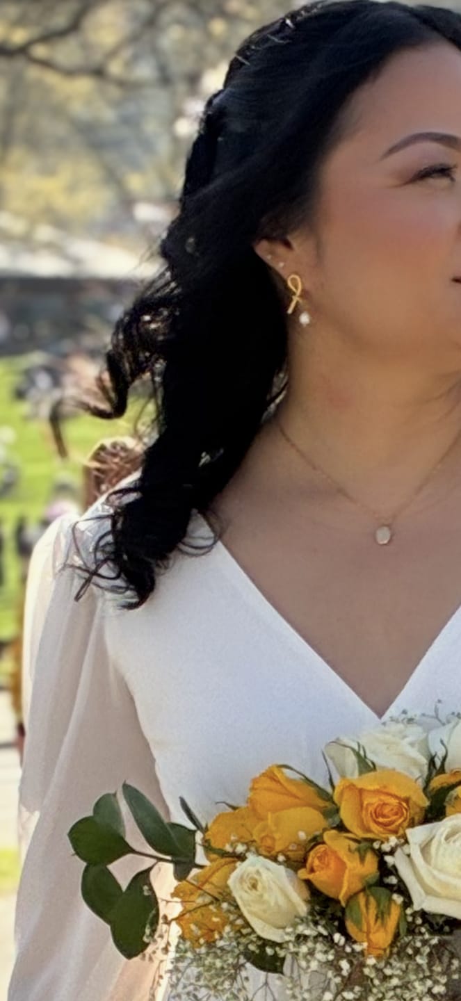 Customer photo review of Knotted Gold & Freshwater Pearl Earrings