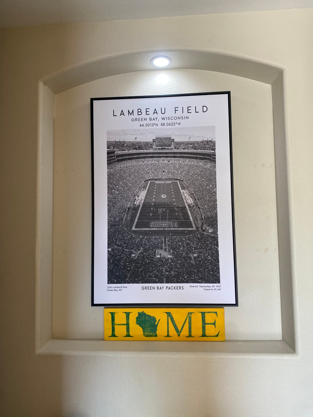 Customer photo review of Lambeau Field Stadium Black And White, Green Bay Packers Football Stadium Wall Art Print, Framed Canvas Prints Wall Art