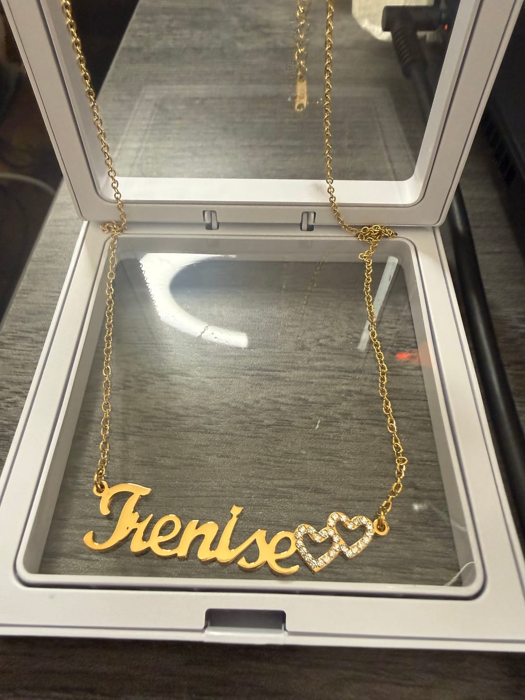 Customer photo review of Iced Hearts Name Necklace