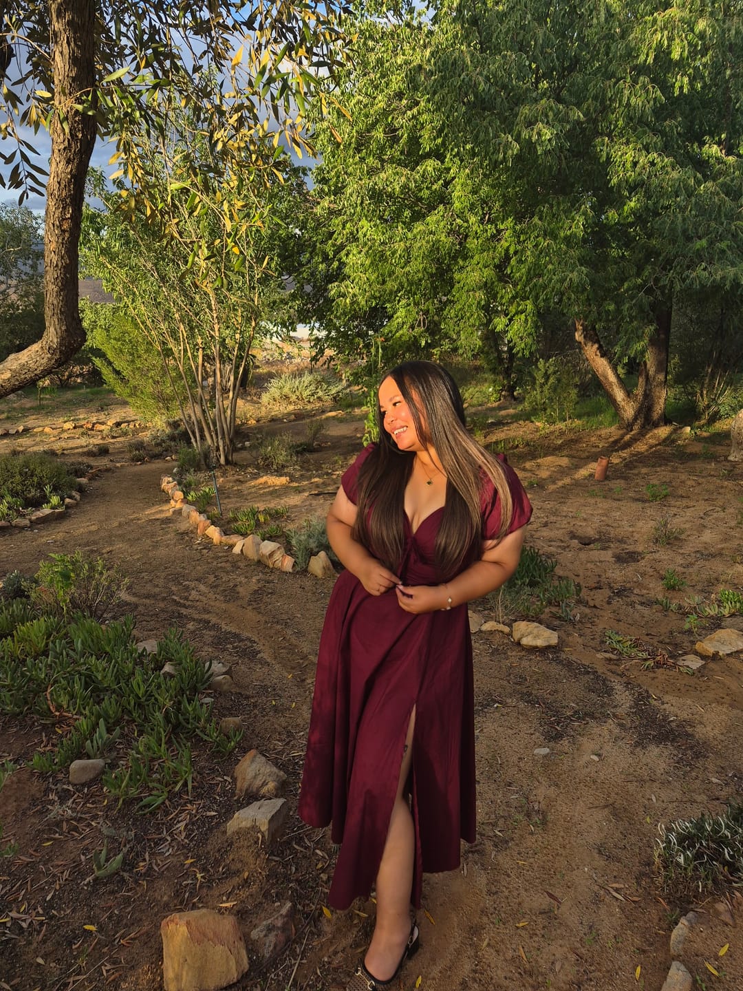 Customer photo review of Myrah Cherry Red Midi Sundress