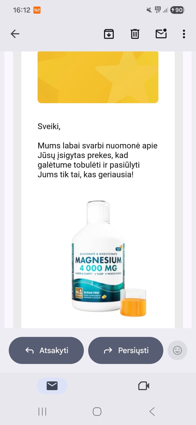Customer photo review of Swedish Nutra – Liquid Magnesium Bisglycinate, skystas magnio bisglicinatas geram miegui, energijai, nervų sistemai ir raumenims, 500 ml