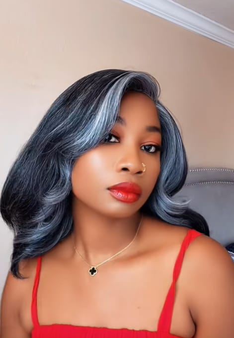 Customer photo review of Luvwin  Salt And Pepper Kinky Wave More Pepper With Salt  Glueless Wig For Mature Women