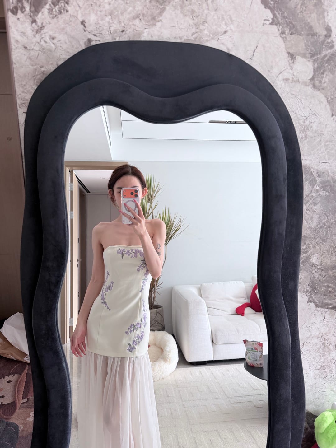 Customer photo review of Hydrae Strapless Embroidered Mesh Panel Maxi Dress