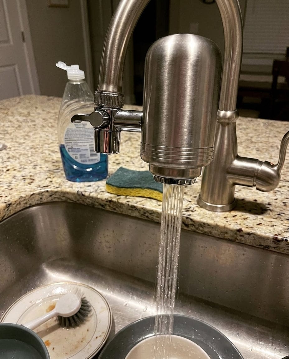 Customer photo review of Stainless Steel Faucet Water Filter – Easy Install Tap Filter for Cleaner, Better-Tasting Water