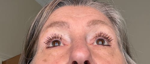 Reviewer's close-up showing long lashes after using My Amazing Lashes Mascara.