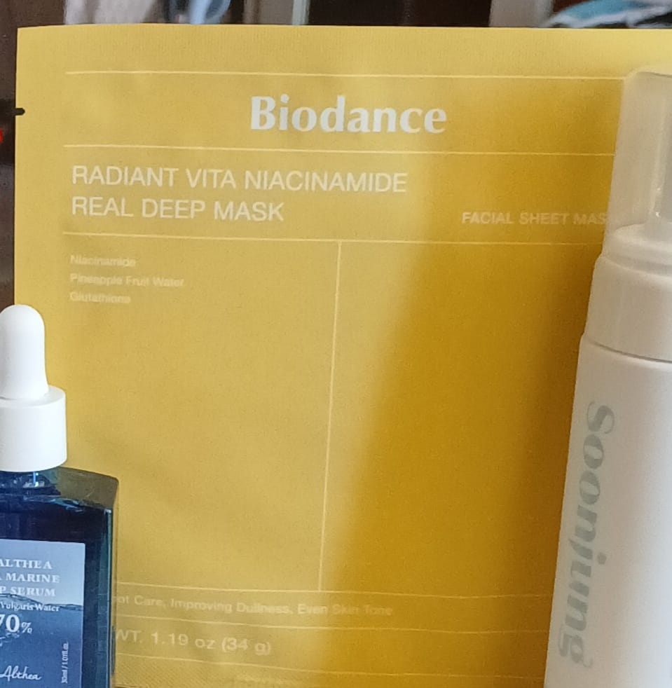 Customer photo review of Hidrogela maska ar niacinamīdu mirdzuma piešķiršanai ādai Biodance Radiant Vita Niacinamide Real Deep Mask