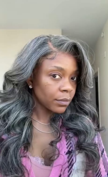 Customer photo review of Luvwin 13x4 Salt And Pepper Wavy Glueless Gray Color Pre-Cut Lace Wig Human Hair