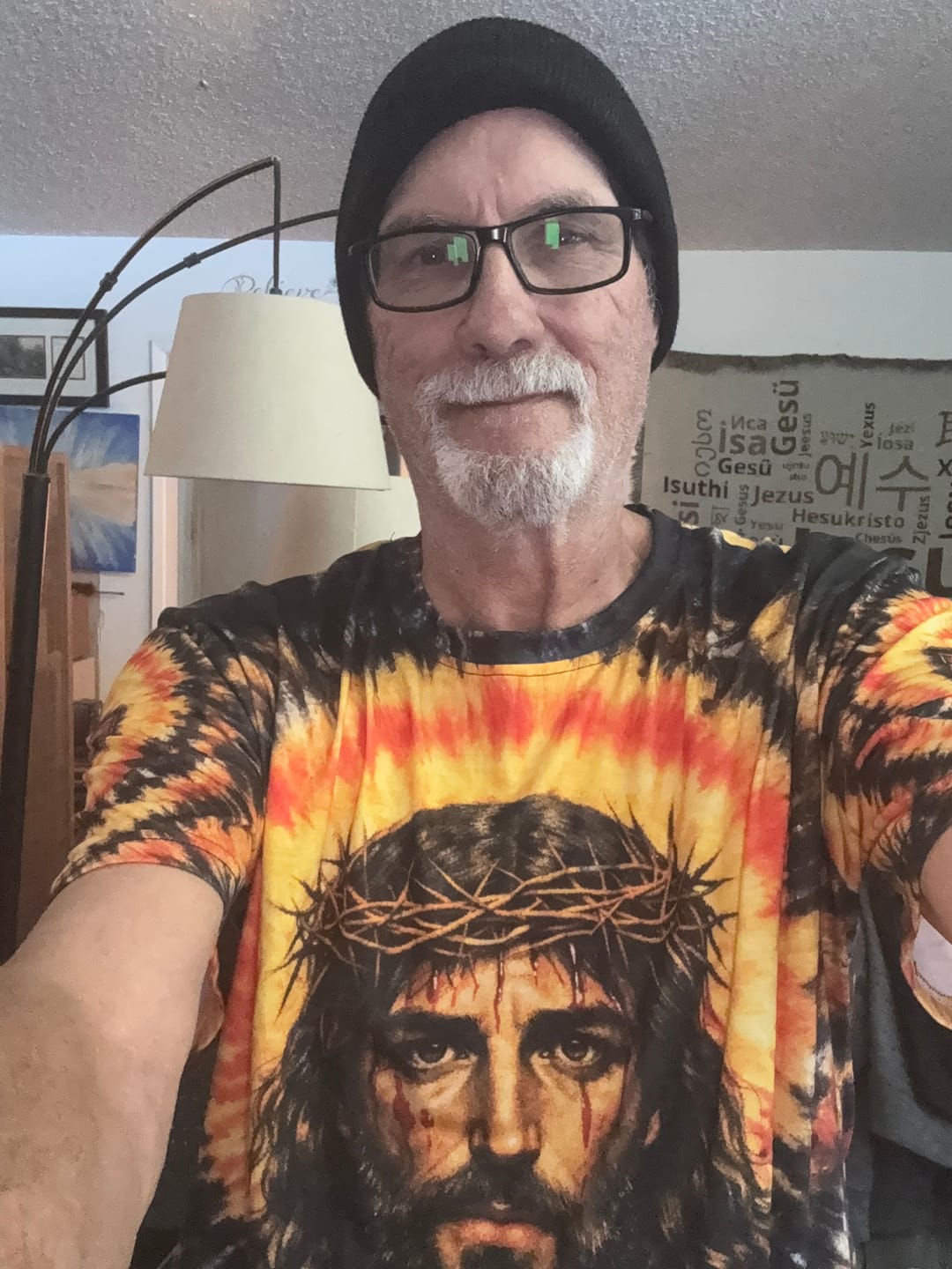 Customer photo review of Jesus Halo Of Faith Black & Yellow Swirl  Men's All Over Print Shirt  - Tltw0602263