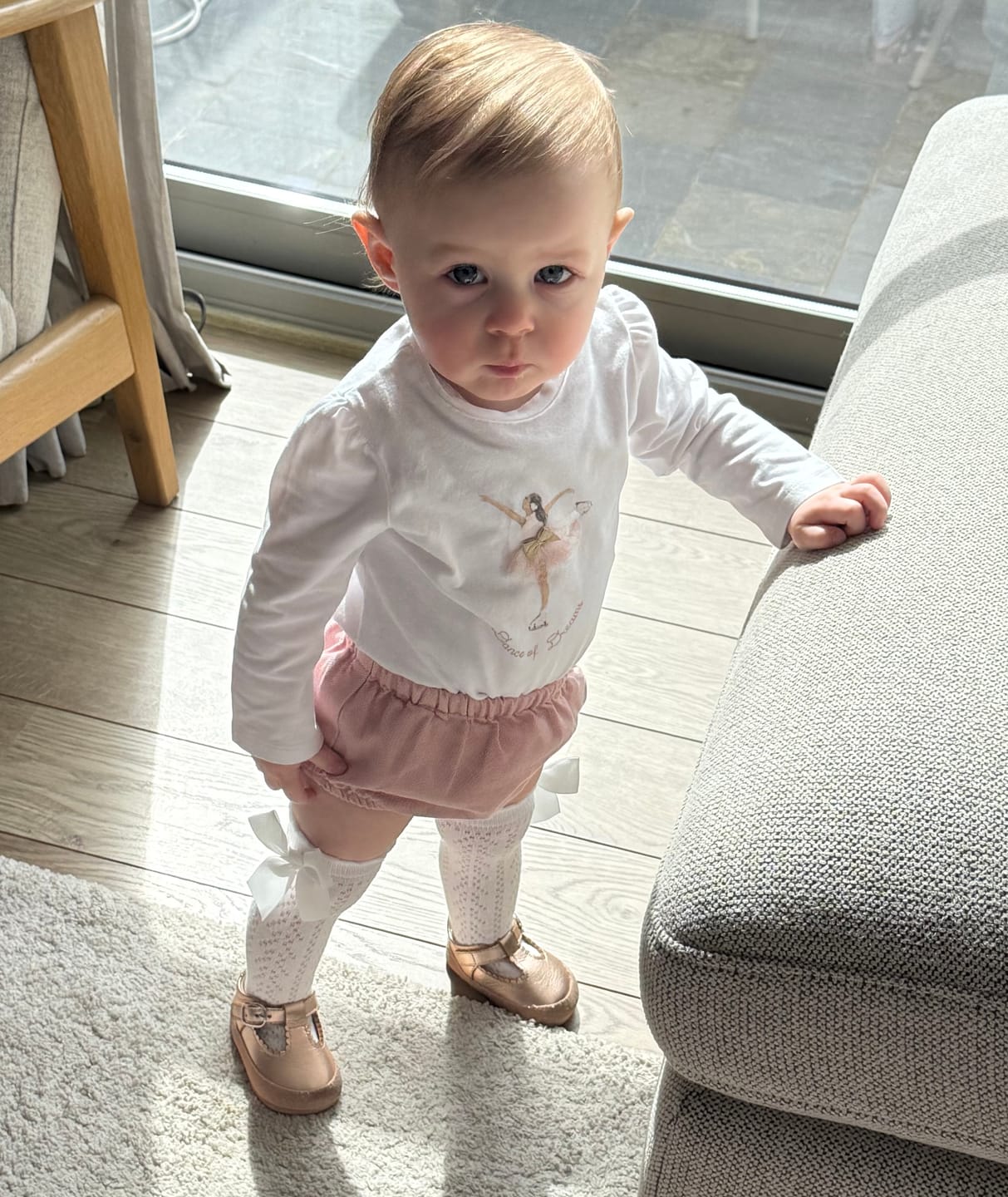 Customer photo review of Zora Rose Gold Metallic Soft Sole T-Bar